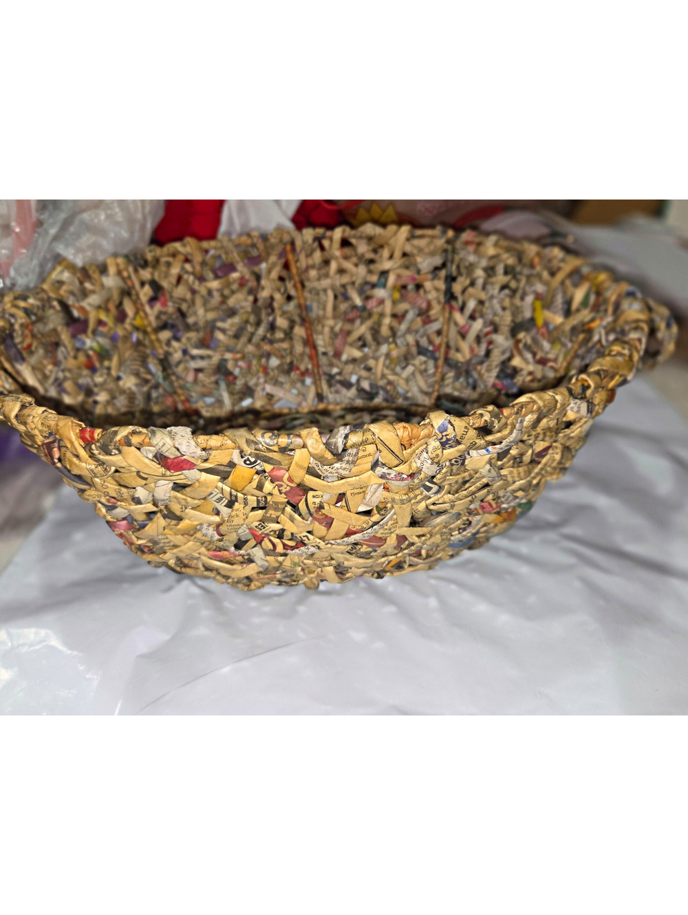 Handmade Woven news Paper Oval Basket w/ Handles,